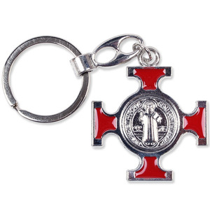 가톨릭 천주교 성물 열쇠고리-분도패 십자가형(빨강)